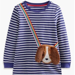 Mini Boden Navy Striped Appliqué Pocket Sweatshirt/Tunic - Dog
